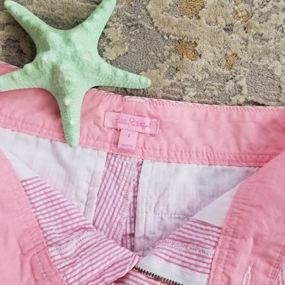 Lilly Pulitzer Brand Shorts. Pink & White Seersucker. Size 4. - Picture 5 of 7